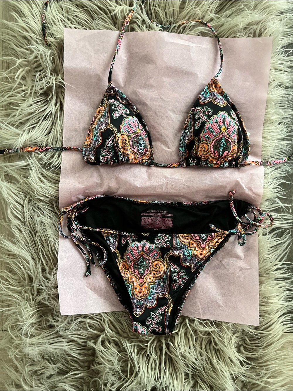 Victoria's Secret Black Paisley Triangle String Bikini